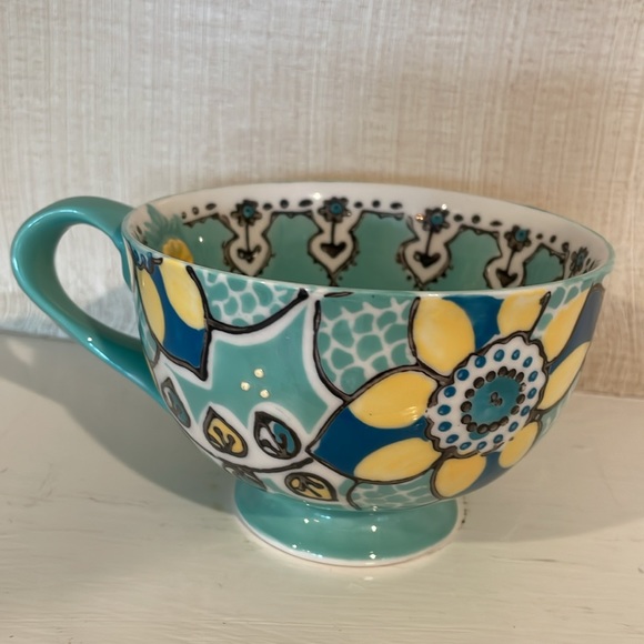Anthropologie Elka Ayaka Braided Twist Handle Stoneware Coffee Mug Turquoise - Picture 4 of 8